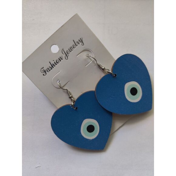 Heart Leopard Turkish Evil Eye Drop Earrings - Picture 3 of 5